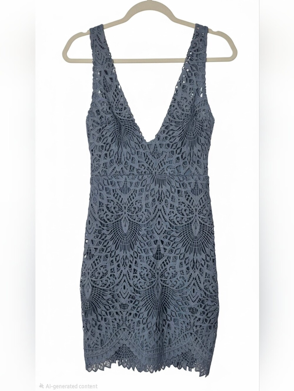 Lulus Truly Beloved Dusty Blue Lace Plunging V-Neck Bodycon Mini Dress